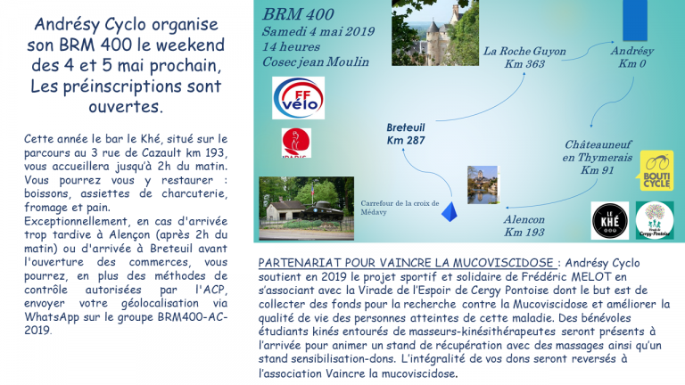 BRM 400 km : les 4 et 5 mai 2019
